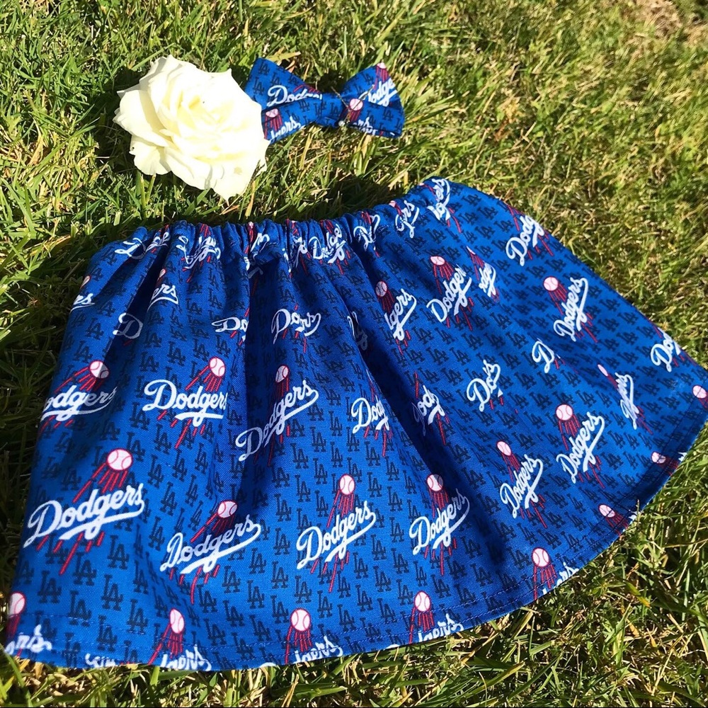 Handmade Dodgers Skirt + Bow set